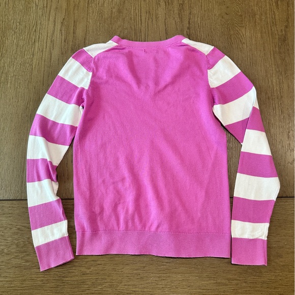 Izod Women’s 100% Cotton V-Neck Sweater Size Small Pink/White Striped - Picture 8 of 8